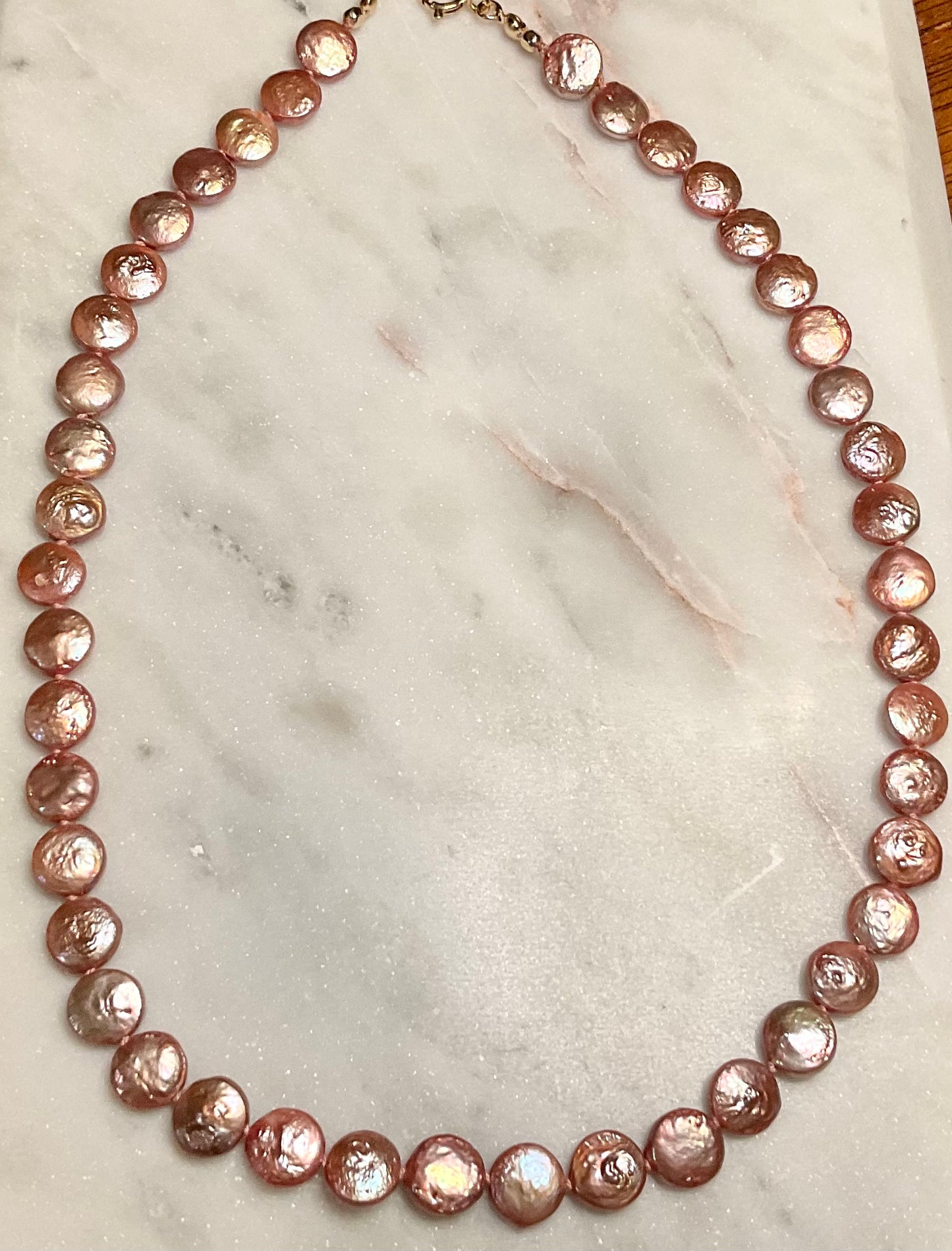 Rose Gold Coin Pearl Hand-knotted Necklace