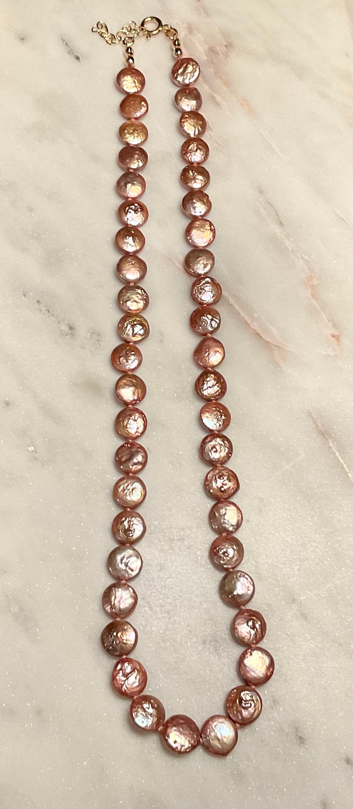 Rose Gold Coin Pearl Hand-knotted Necklace