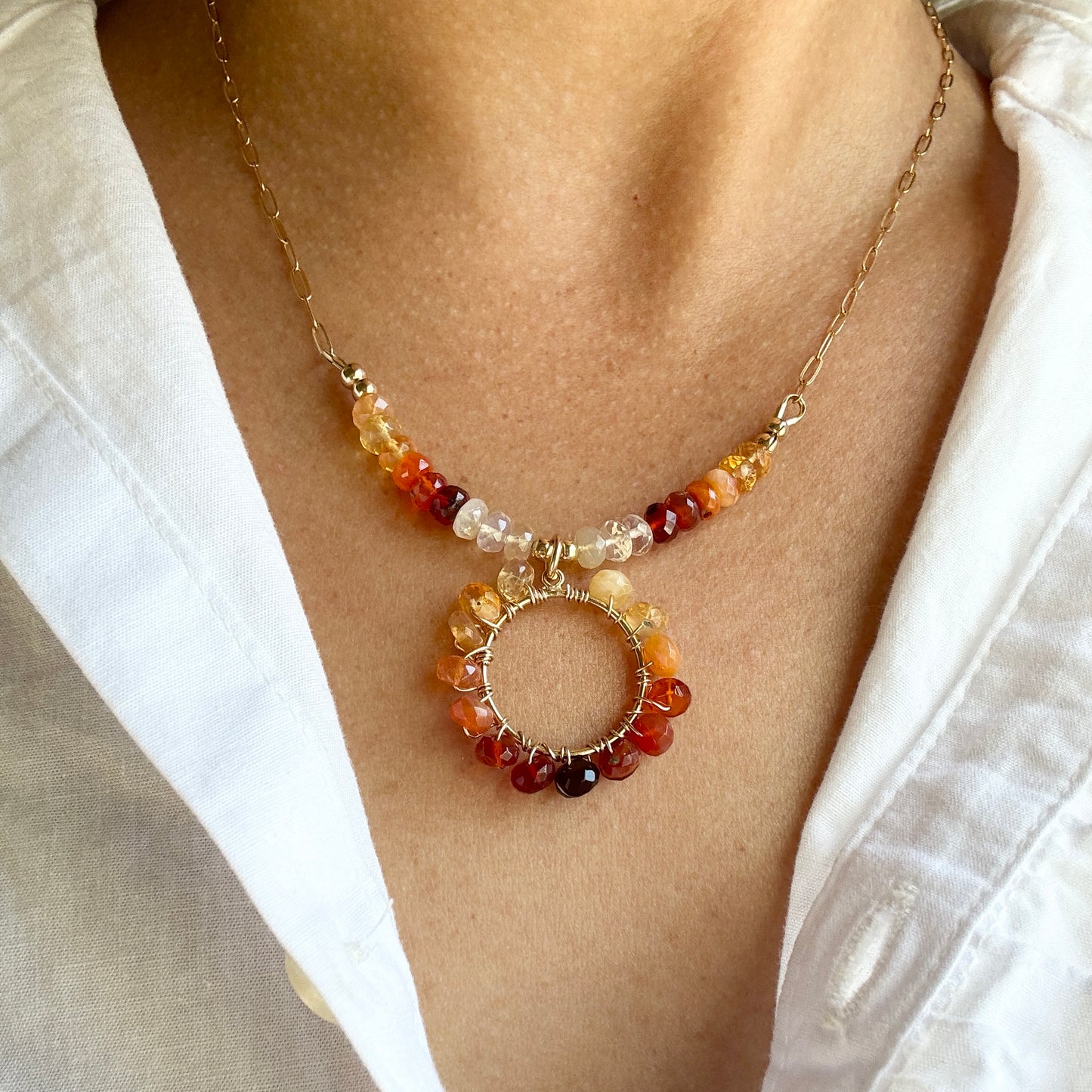 Fire Opal Hand-wrapped Necklace