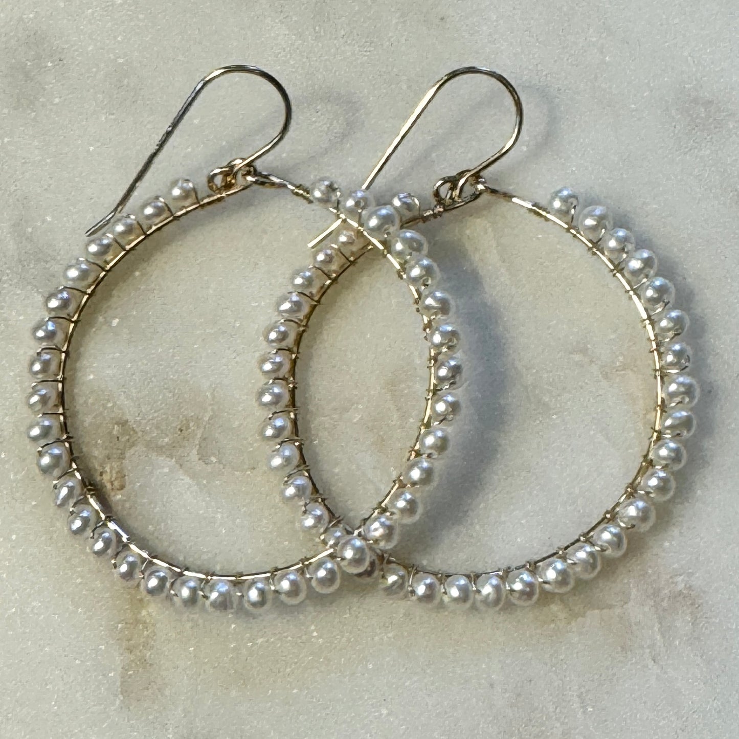 Gold-filled Wire-wrapped Pearl Hoops