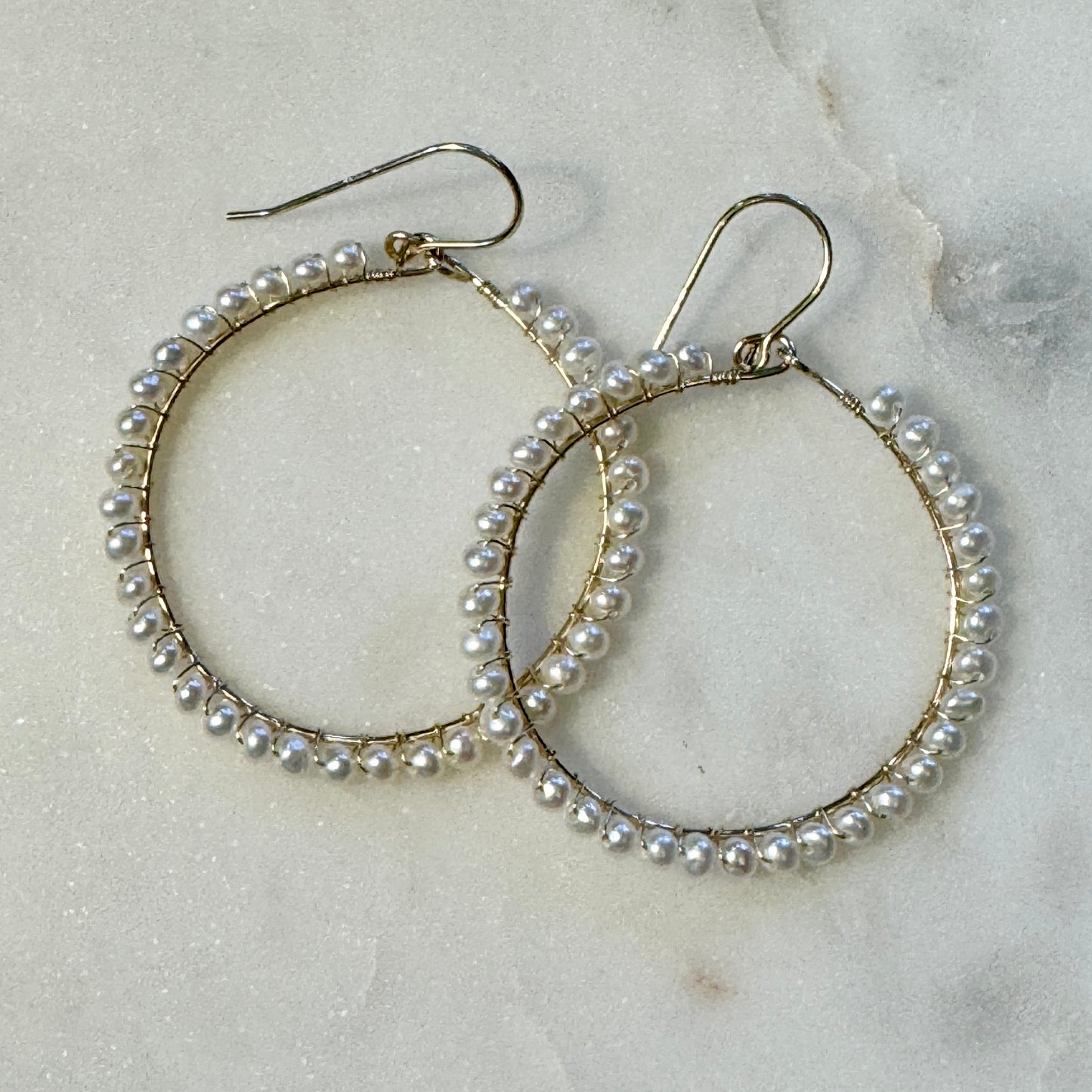 Gold-filled Wire-wrapped Pearl Hoops