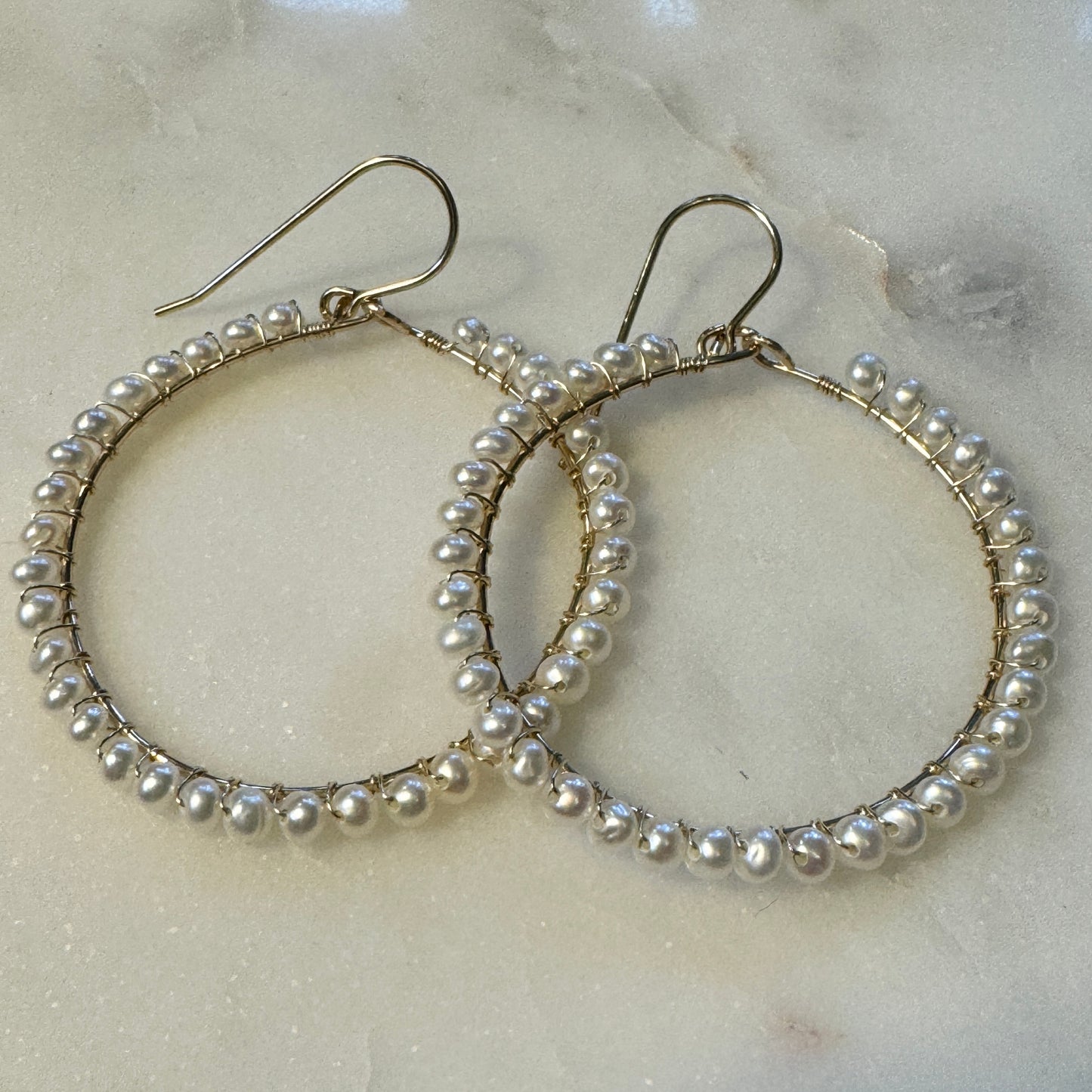 Gold-filled Wire-wrapped Pearl Hoops