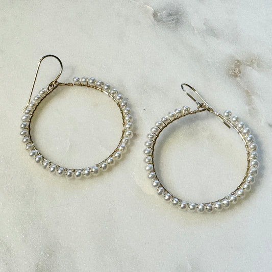 Gold-filled Wire-wrapped Pearl Hoops