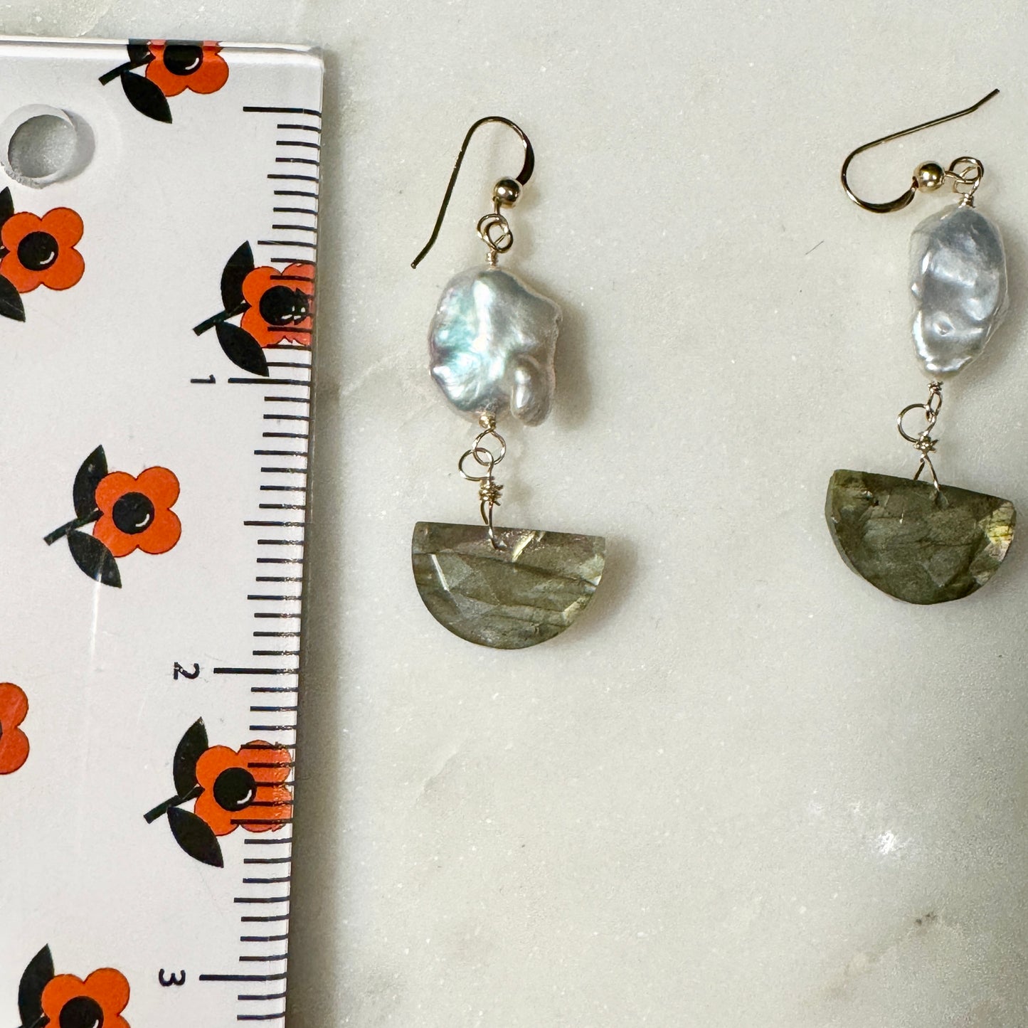 Pearl and Labradorite Half-moon Earrings