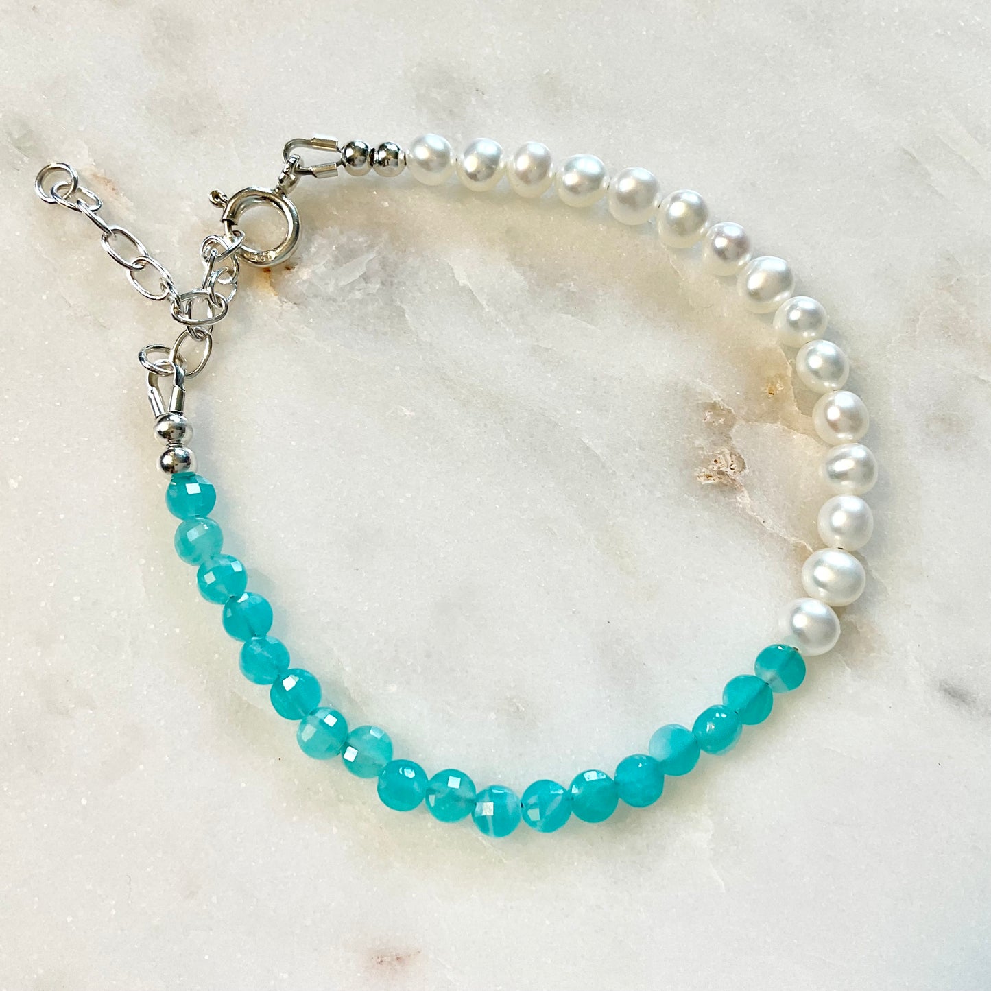 Half Seafoam Chalcedony / Half Pearl Bracelet