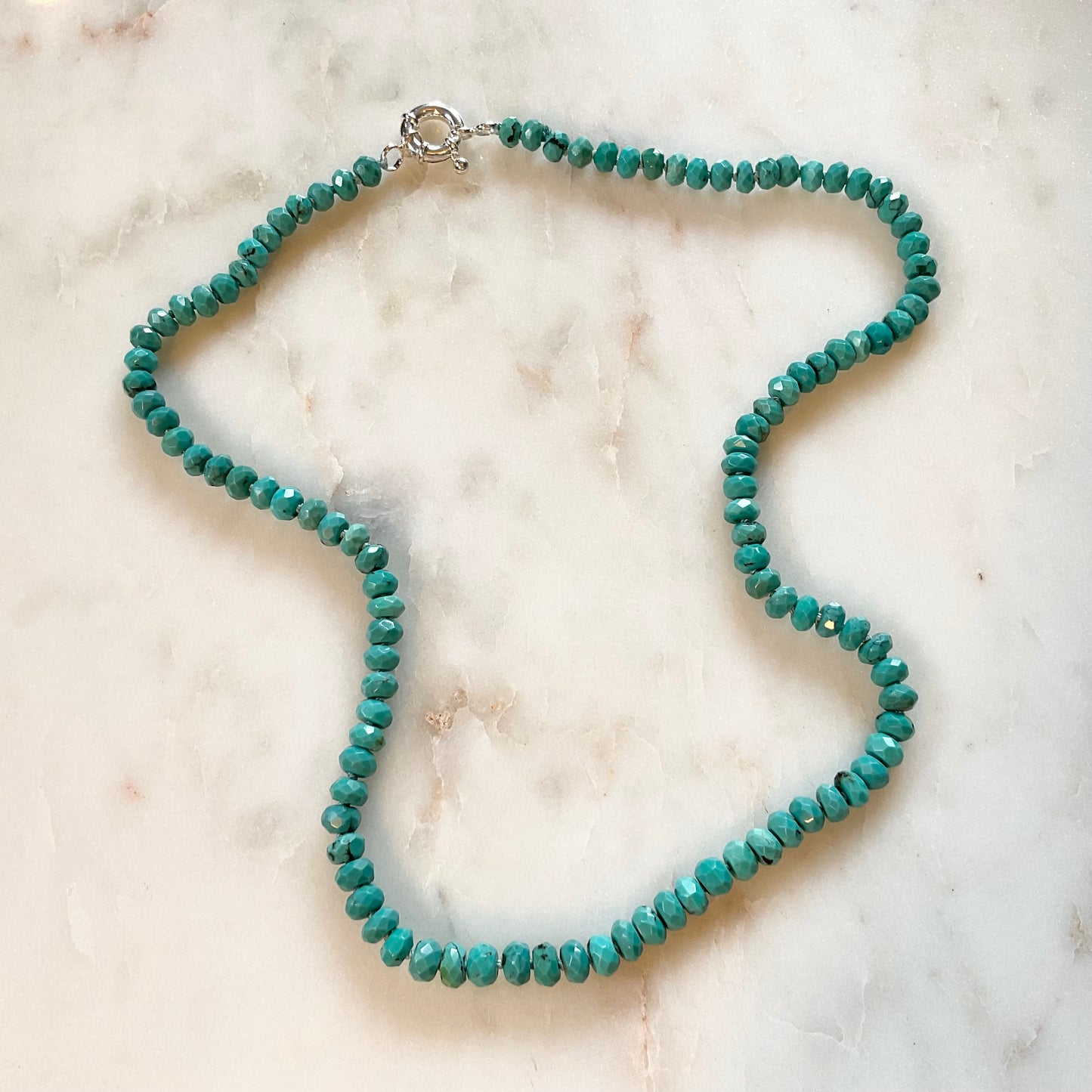 Hand-knotted Turquoise Necklace Sterling Silver Clasp