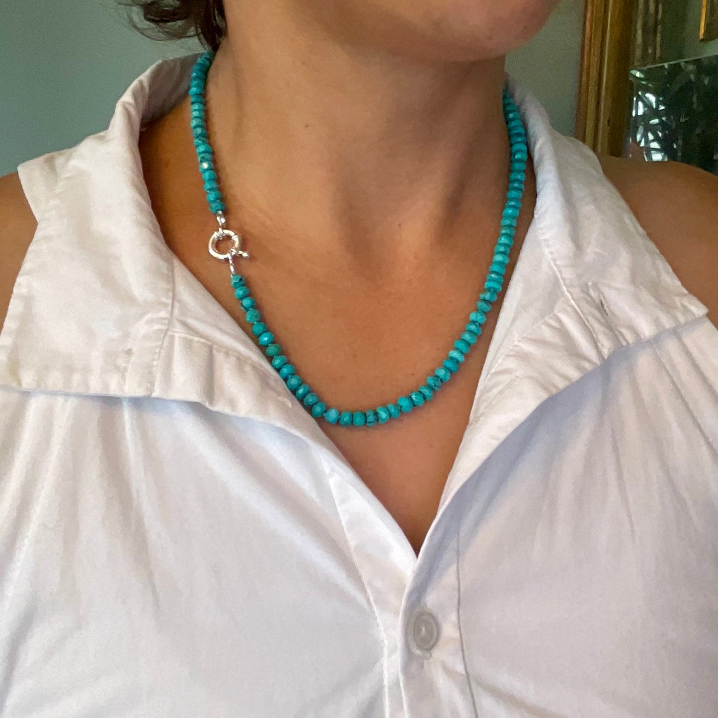 Hand-knotted Turquoise Necklace Sterling Silver Clasp